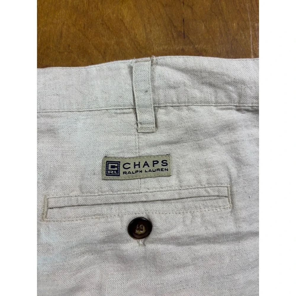 VINTAGE Chaps Ralph Lauren Pants Men 37x33 Beige Linen Blend Baggy Loose Trouser